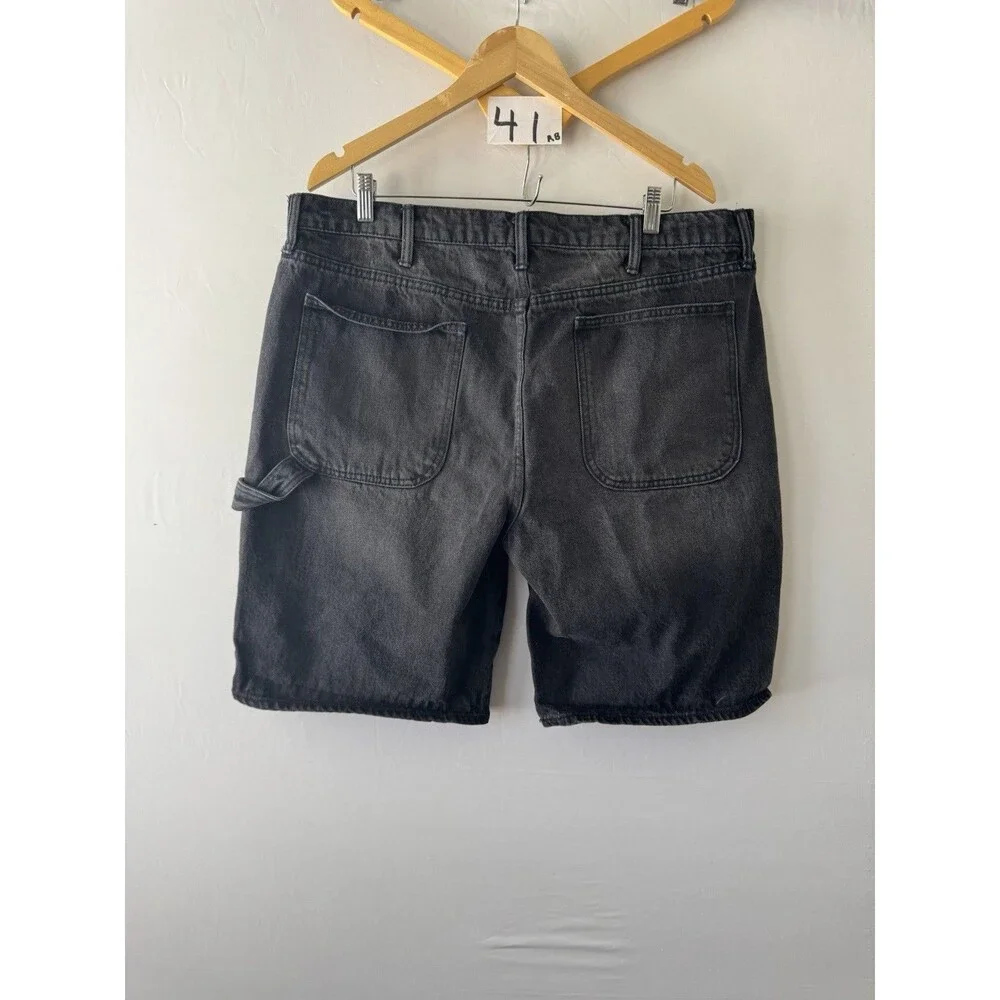 Arizona Jean Co. Denim Shorts Mens Black Dark Wash Baggy 5-Pocket Button Logo